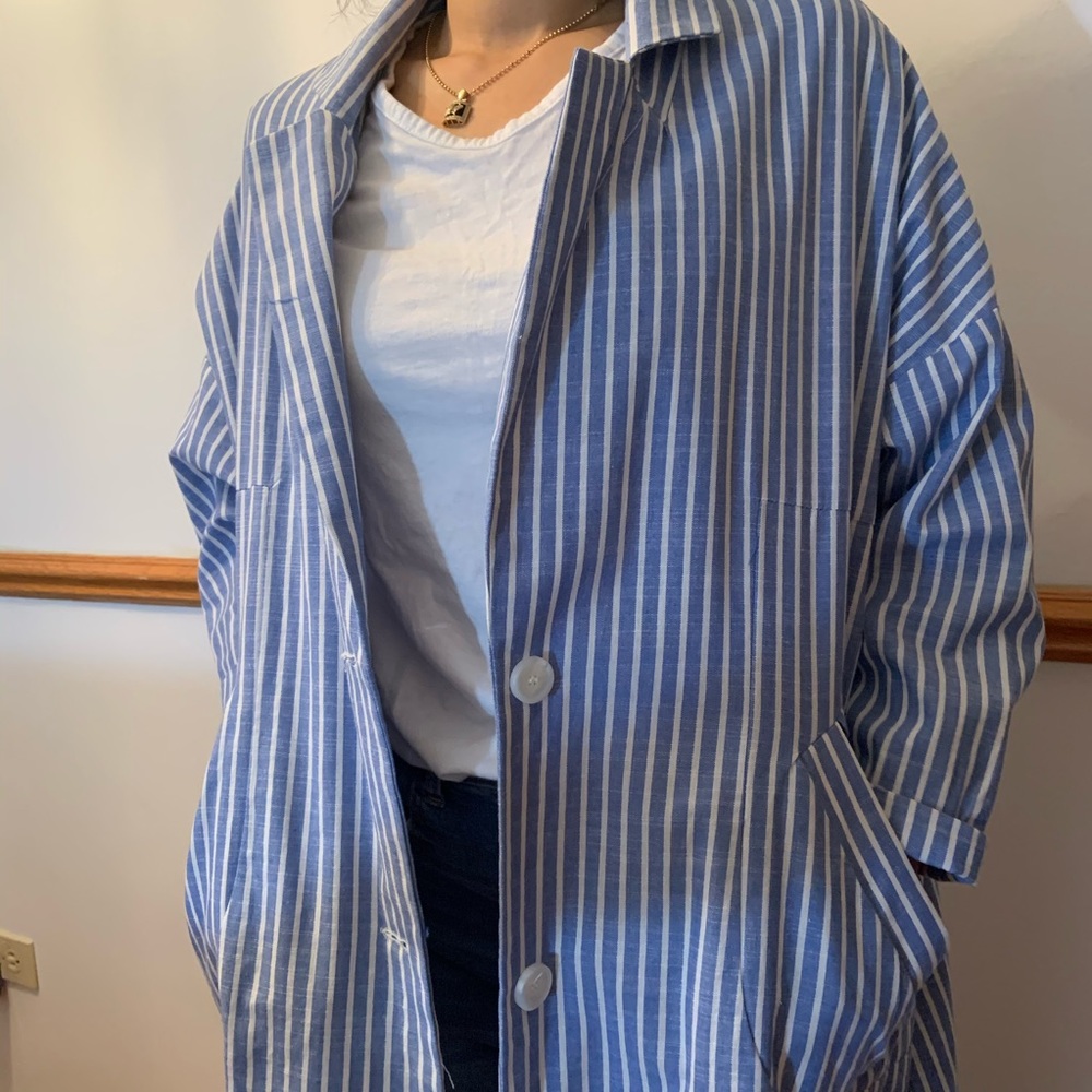 Light blue stripped trench coat